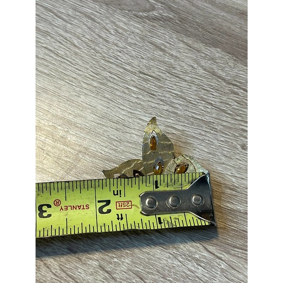 VTG Signed Golden Butterfly Brooch with Amber Color Rhinestones by J.J. - Picture 3 of 6